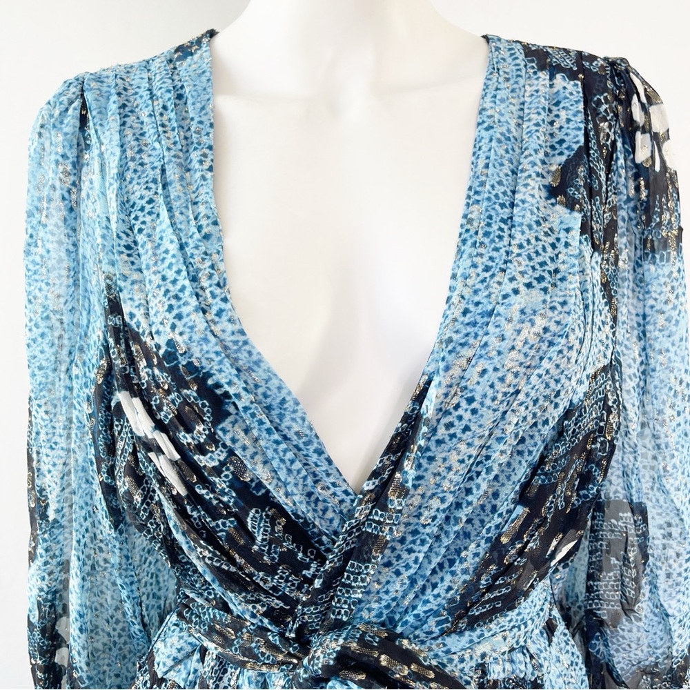 Ulla Johnson NOEMI Dress Size 12 Silk Metallic Mini Shibori Print in Sky Blue - Picture 5 of 16